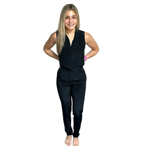 Maje 2 black silk sleeveless jumpsuit with pockets NEW - Picture 4 of 15
